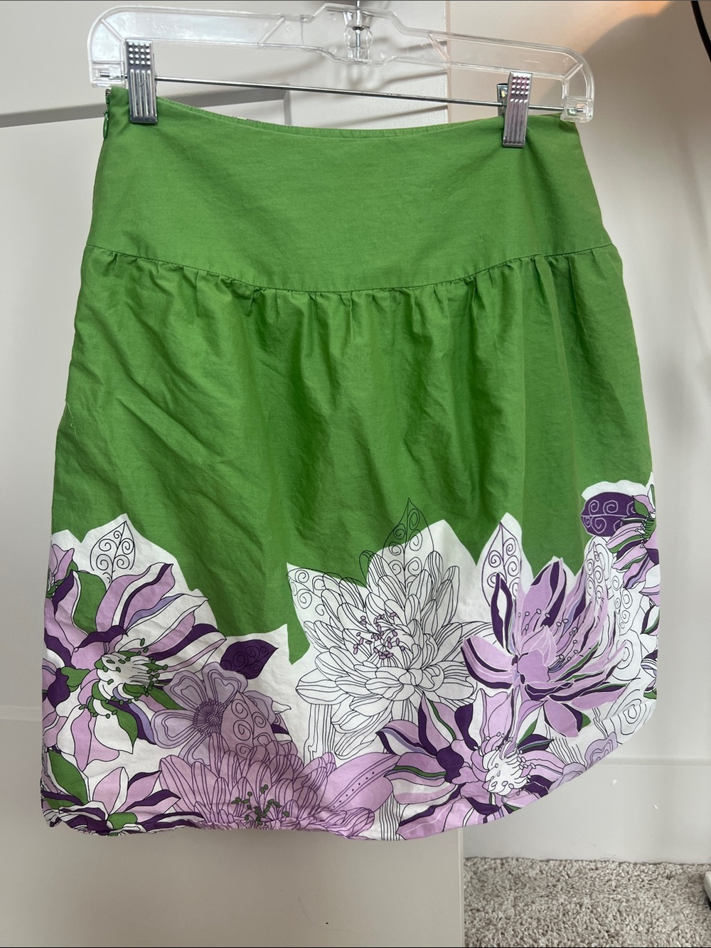 Loft green and purple floral high waist cotton skirt size 4